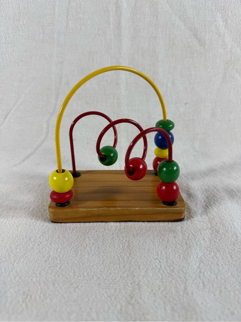 Vintage 2000s Miniature Wooden Development Educational Colored Ball Wire Toy
